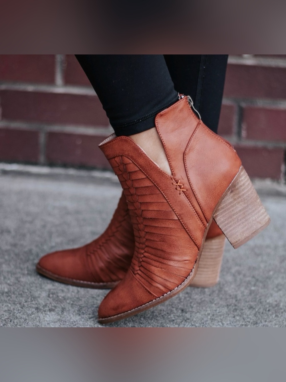BEAST FASHION Cognac Tan Western-Inspired Ankle Booties